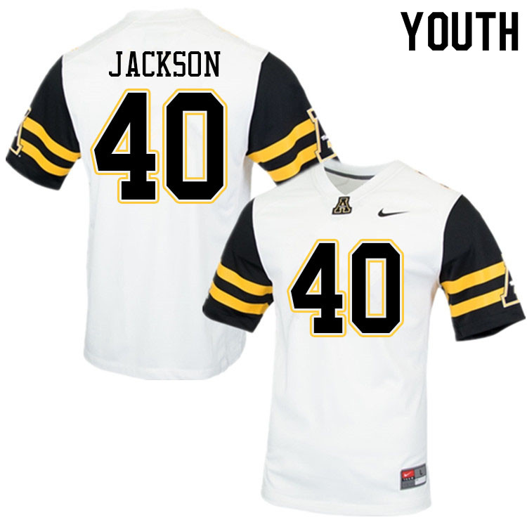 Youth #40 Cole Jackson Appalachian State Mountaineers College Football Jerseys Sale-White - Click Image to Close